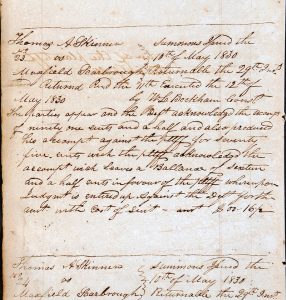 Image of record of complaint, May 1830.