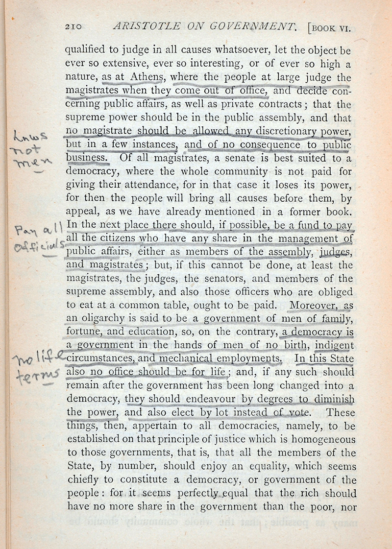 Image of Black's underlinings and marginal notes.