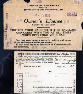 Image of an automobile owner's license, 1925.
