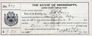 Talesman juror certificate image, Jasper County, Mississippi.