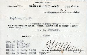 Image of a student identification card with class schedule, March 26, 1924.
