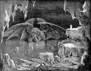 Image of Lucifer half-submerged in ice.