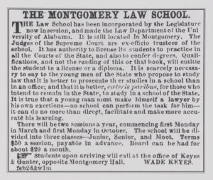 Image of an advertisement for the Montgomery Law School.