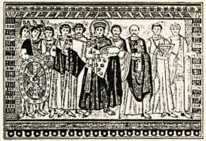 Emperor Justinian and his court.