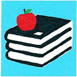Cartoony stack of books with apple