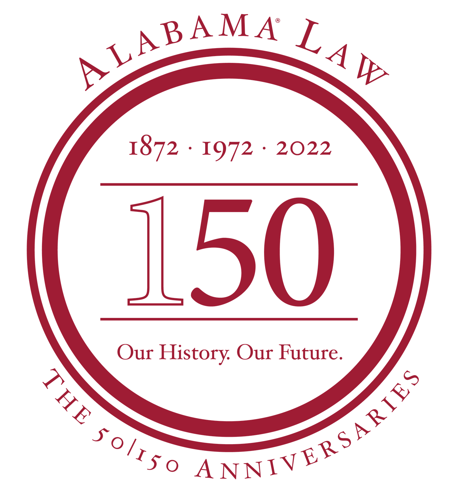 The 50 | 150 Anniversaries Logo, The University of Alabama School of Law