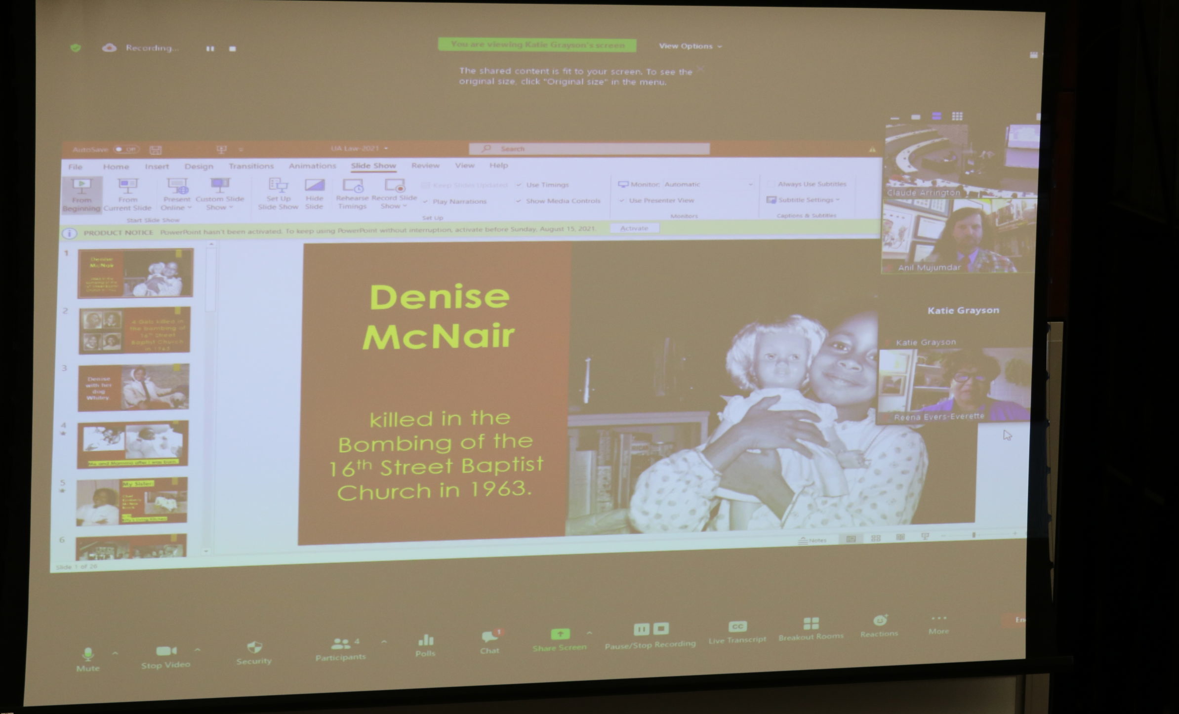 Presentation slide of Denis McNair who was killed in the Bombing of the 16th Street Baptist Church in 1963.