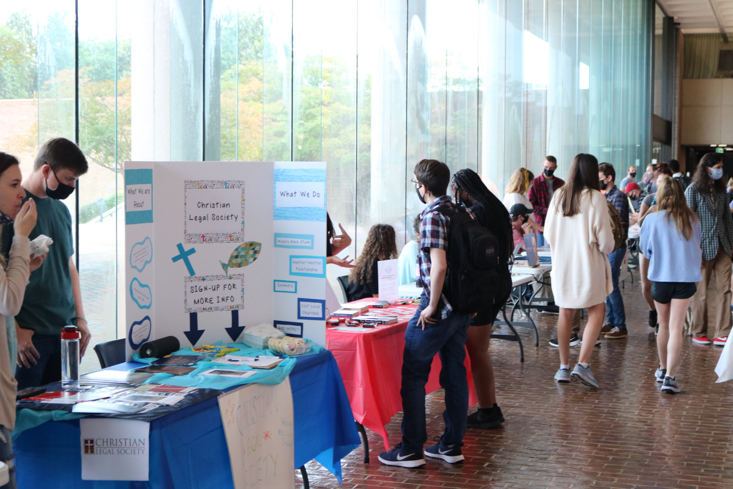 Students looking at booths at Get on Board Day